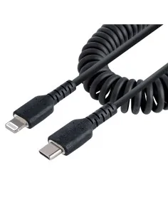 StarTech.com 20in / 50cm USB C to Lightning Cable, MFi Certified, Coiled iPhone Charger Cable, Black, Durable TPE Jacket Aramid