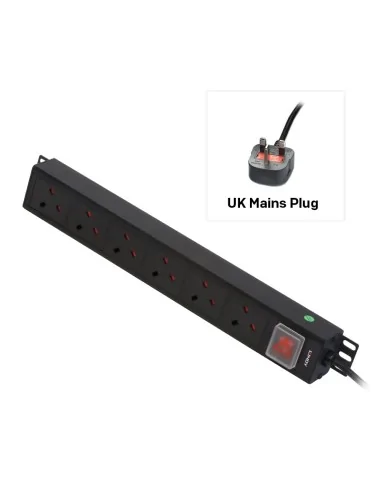 6 Way UK Mains Sockets, Vertical PDU with UK Mains Plug