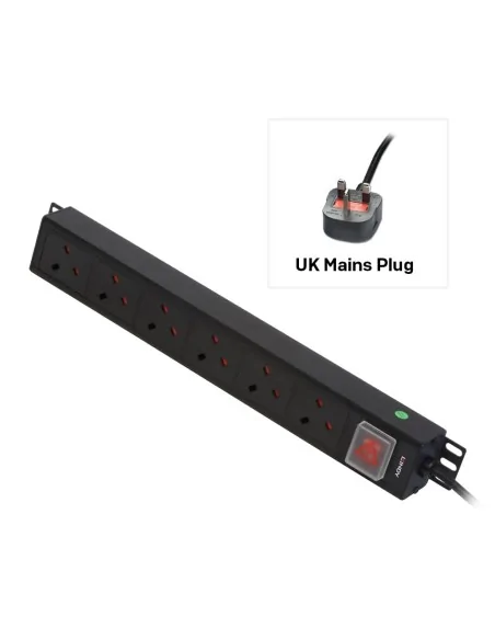 6 Way UK Mains Sockets, Vertical PDU with UK Mains Plug