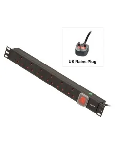 1U 6 Way UK Sockets, Horizontal PDU with UK Plug