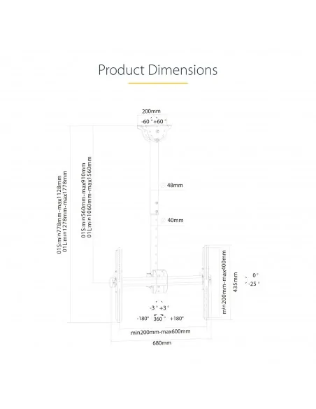 StarTech.com TV Ceiling Mount - Full-Motion Universal Hanging Single