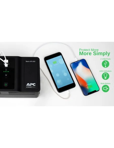 APC Back-UPS BE850G2-UK - 8x BS 1363 outlets, 850VA, 2 USB chargers, 1