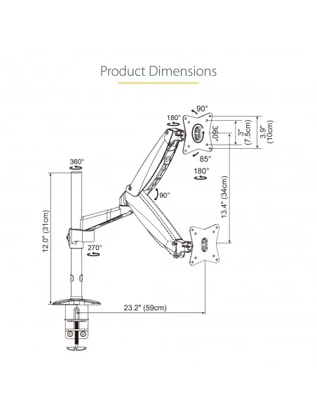 StarTech.com Desk Mount Monitor Arm for Single VESA Display up to 32"