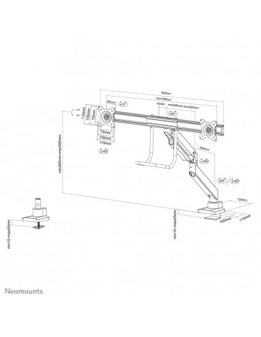Neomounts NM-D775DXBLACK Monitor arm 10-32" - gas spring - Topfix