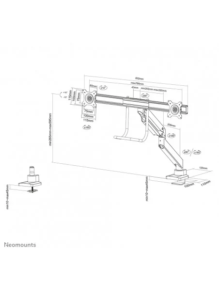Neomounts NM-D775DXBLACK Monitor arm 10-32" - gas spring - Topfix