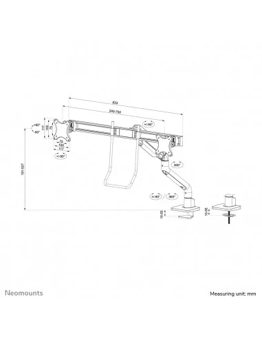 Neomounts DS75S-950BL2 Monitor arm 17-32" - gas spring - Topfix