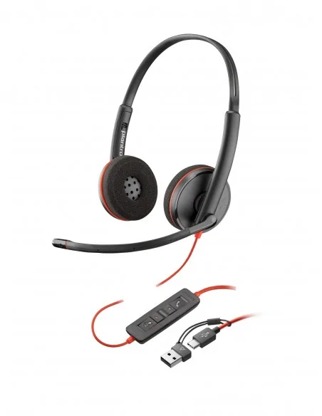 HP Poly Blackwire 3220 Stereo USB-C Headset +USB-C/A Adapter