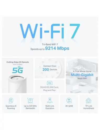 TP-Link 5G BE9300 Whole Home Mesh Wi-Fi 7 Router, Build-In 5G Modem