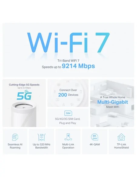 TP-Link 5G BE9300 Whole Home Mesh Wi-Fi 7 Router, Build-In 5G Modem