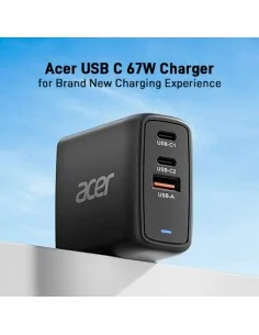 Acer 67W PD Charger, USB Port: 2C+1A, UK Plug, 100W USB-C Cable, Black