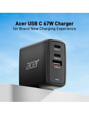 Acer 67W PD Charger, USB Port: 2C+1A, UK Plug, 100W USB-C Cable, Black