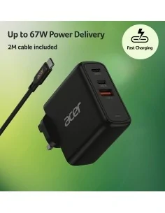 Acer 67W PD Charger, USB Port: 2C+1A, UK Plug, 100W USB-C Cable, Black 2