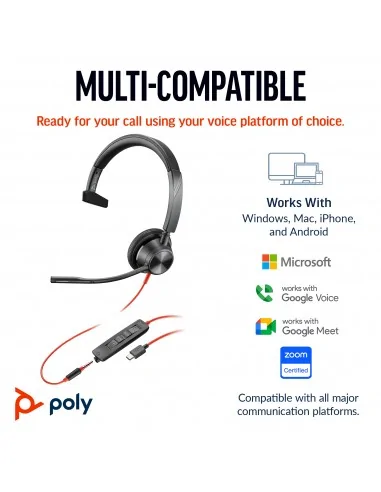 HP Poly Blackwire 3315 Monaural Microsoft Teams Certified USB-C