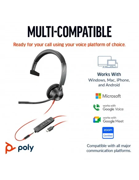 HP Poly Blackwire 3315 Monaural Microsoft Teams Certified USB-C