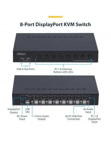 StarTech.com 8-Port DisplayPort KVM Switch with 1U Rack Mount Kit, 4K 