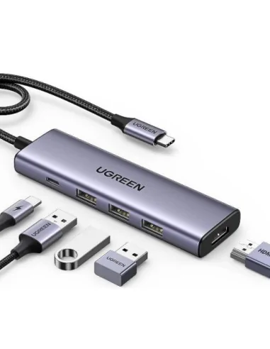 Ugreen 15596 laptop dock/port replicator Wired USB 3.2 Gen 1 (3.1 Gen 1) Type-A + Type-C Aluminium
