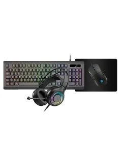 VIDA GAMER BLK 4IN1 USB KB MS HS KIT keyboard Mouse included Gaming QWERTY UK English Black